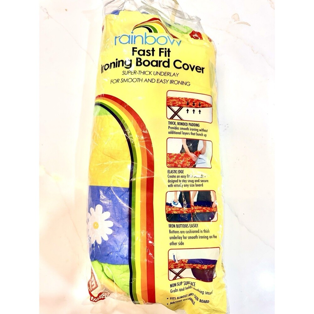 Vintage Y2K Rainbow Fast Fit Ironing Board Cover Super Thick Padding Floral